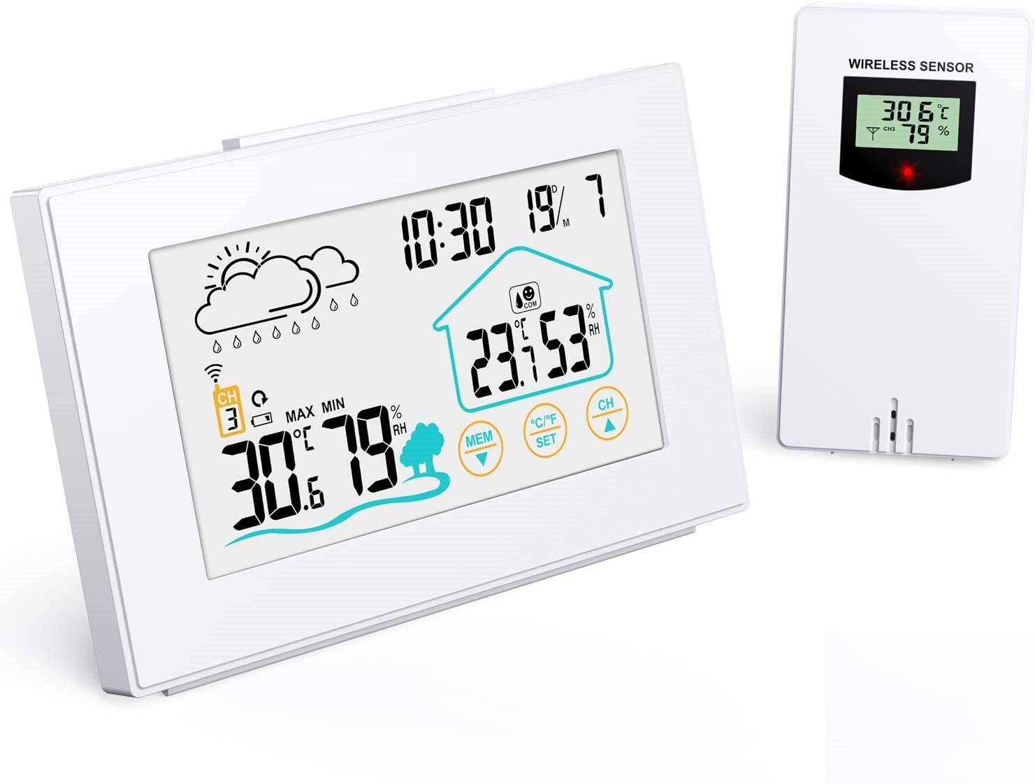 Digoo – Station météo thermomètre et hygromètre sans fil DG-TH8380, avec écran tactile, prévision extérieure, horloge