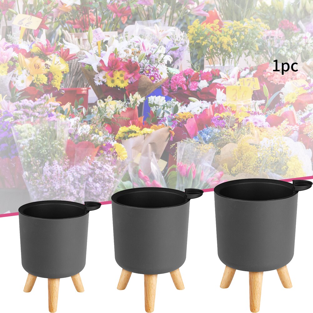 Boden-Stehen runden Blumentopf Füße Kräuter Selbst Bewässerung Entwässerung System Bonsai Für Pflanzen Mit Holz Beine Kindergarten Moderne