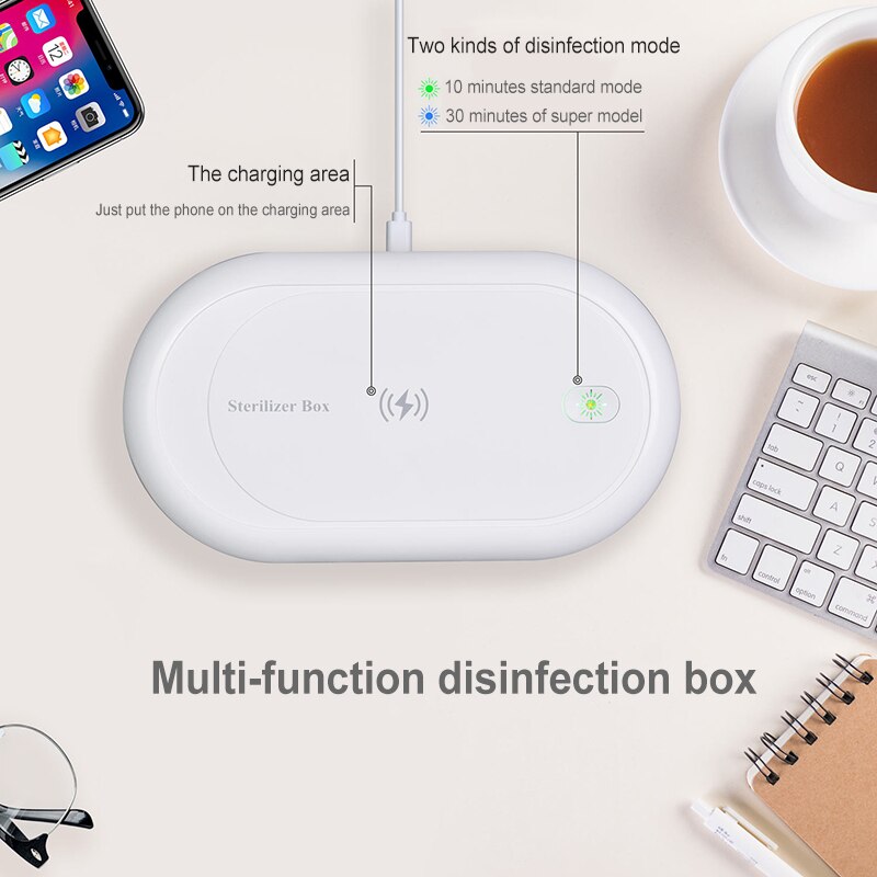 Portable UV Sterilizer Box Phone Mask Ultrasonic cleaner Personal Sanitizer Disinfection Cabinet UV Light Lamp Wireless Charging