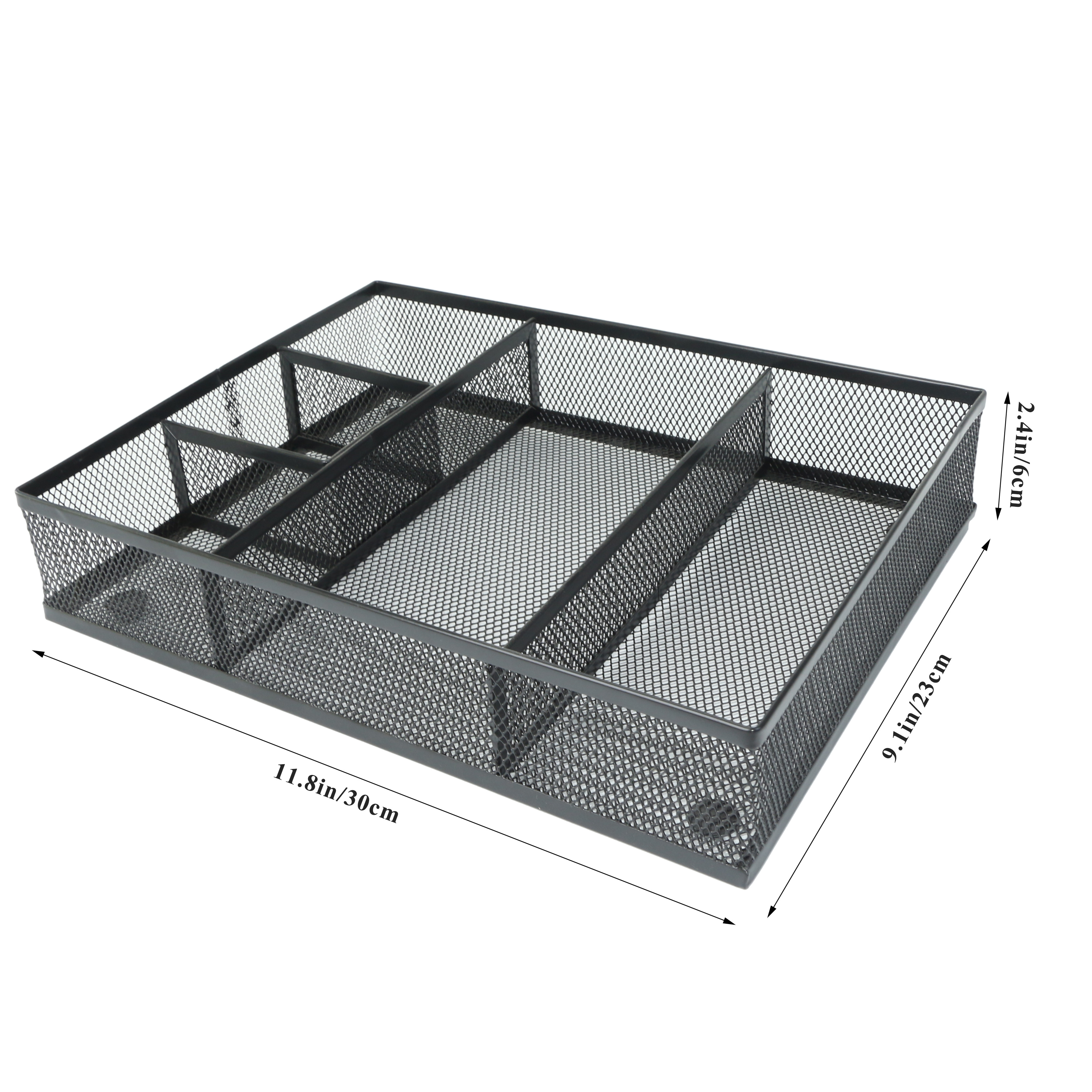Metal Mesh Desk Organizer, Office Drawer Divider Organizer Tray with 5 Compartments, Accessories for Stationery Makeup Kitchen