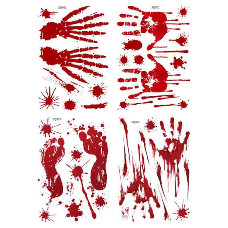 4pcs Halloween wall stickers bloody handprints foo... – Grandado