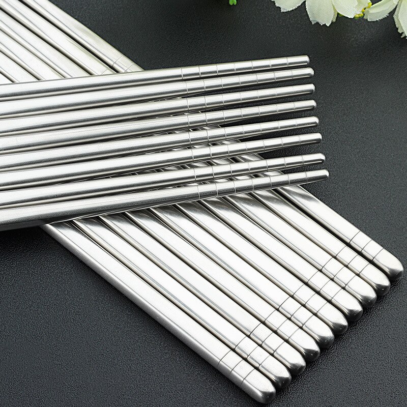 Non-slip Stainless Steel Chop Sticks Set Reusable chopstick holder Food sticks for sushi 1 Pairs Chinese Metal Chopsticks