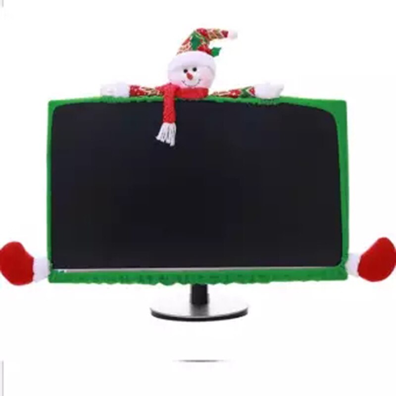 Christmas Computer Monitor Cover 3D Cartoon Flannel Screen Border Protector Christmas Decoration JS22