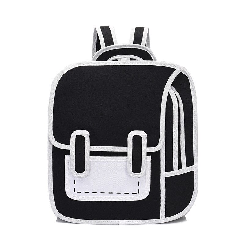 2020 nova moda unissex mochila 2d desenho de volta packs mulheres dos desenhos animados saco de quadrinhos 3d mochila faculdade sacos de viagem para meninas: black
