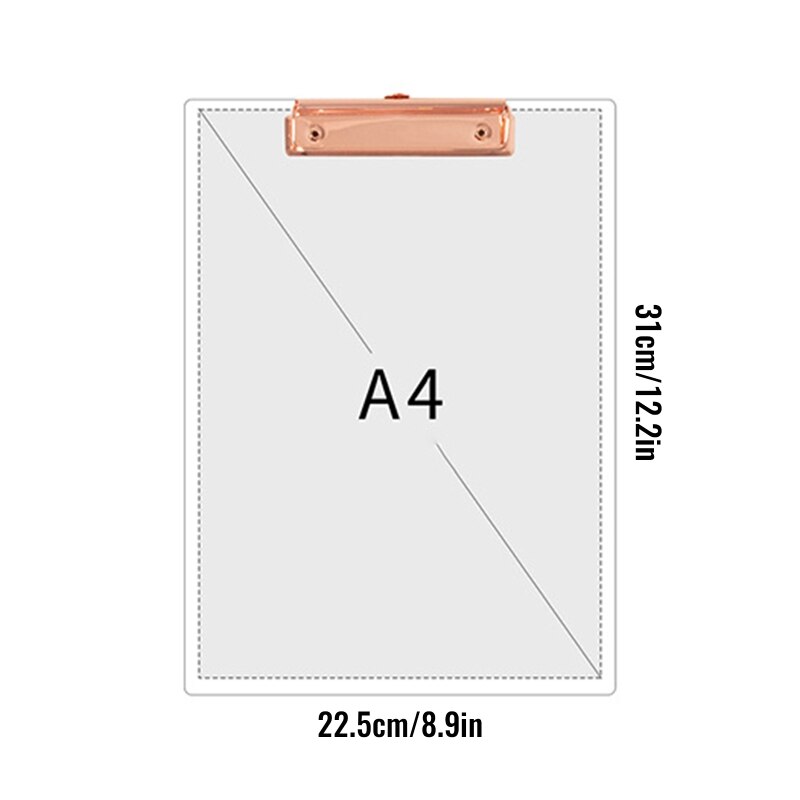 69HA A4 Acrylic Clipboard Transparent Clipboard File Holder Low Profile Clip Holds 30 Sheets Office Supplies for Women Men