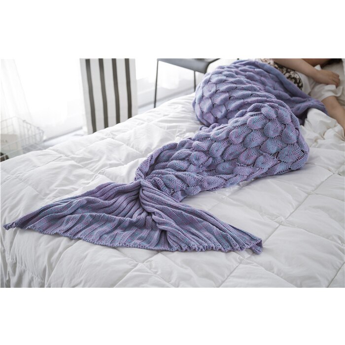 JDDTON Mermaid Tail Blanket Adult Knitted Soft Comfort Colorful Blankets Home Picnic Warm Crochet Handmade Sleeping Bag BE147: Purple / 90x195cm