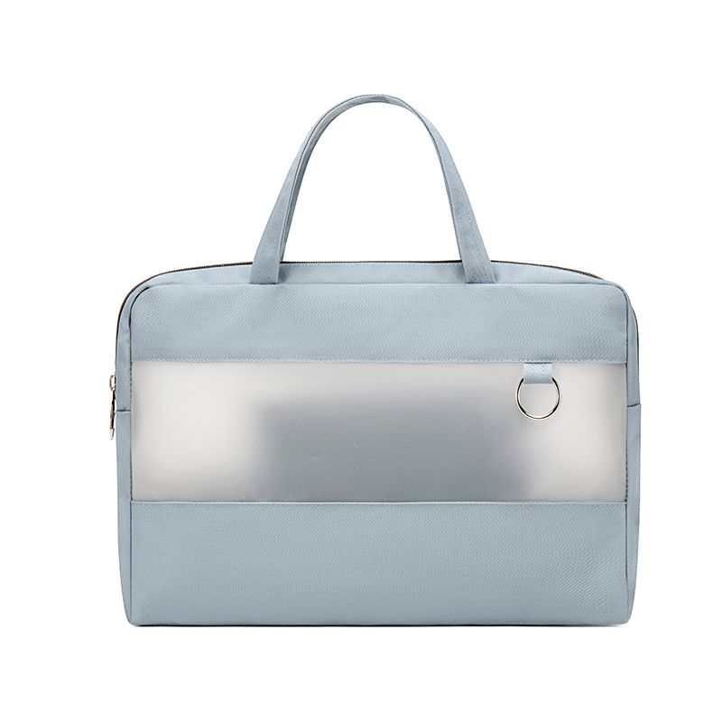 Waterproof Polyester Transparent Zipper Computer Briefcase File Folder Business Document Bag Set: Light blue