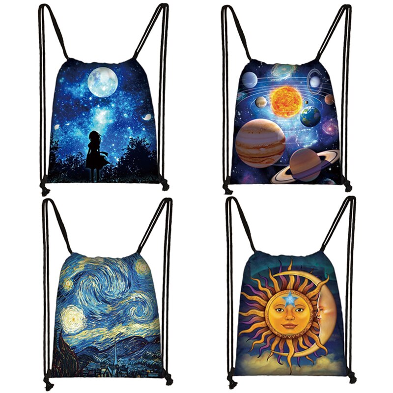Galaxy / sterrennacht print trekkoordtas dames reistas tienermeisjes canvas softback rugzak dames opbergtas