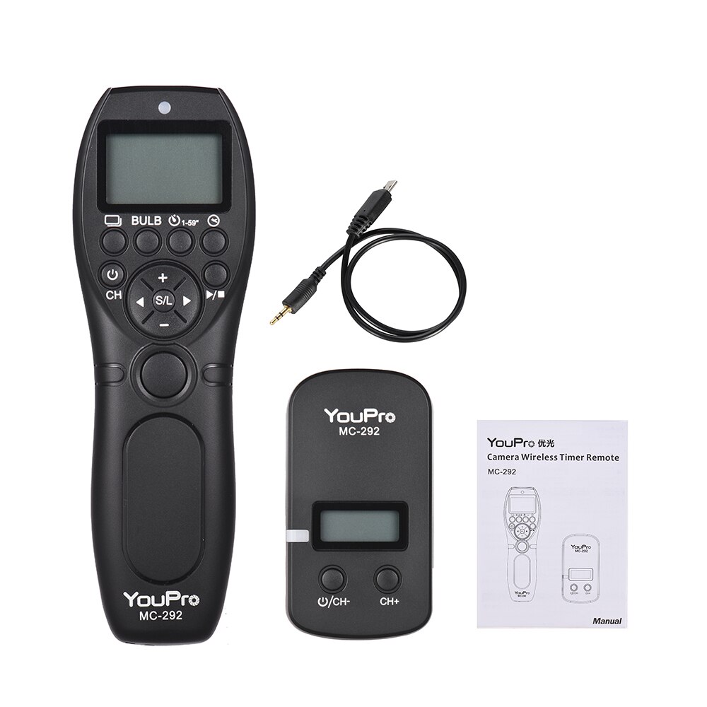 Youpro câmera remota MC-292 2.4g, com temporizador lcd, transmissor de liberação e receptor, 32 canais para sony a7 dslr