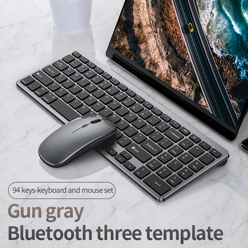 Keyboard and Mouse Set Bluetooth-compatible Slim Rechargeable USB Keyboard Mouse Combo for iPad Mac Android PC Laptop All-in-one: 94 Keys black set