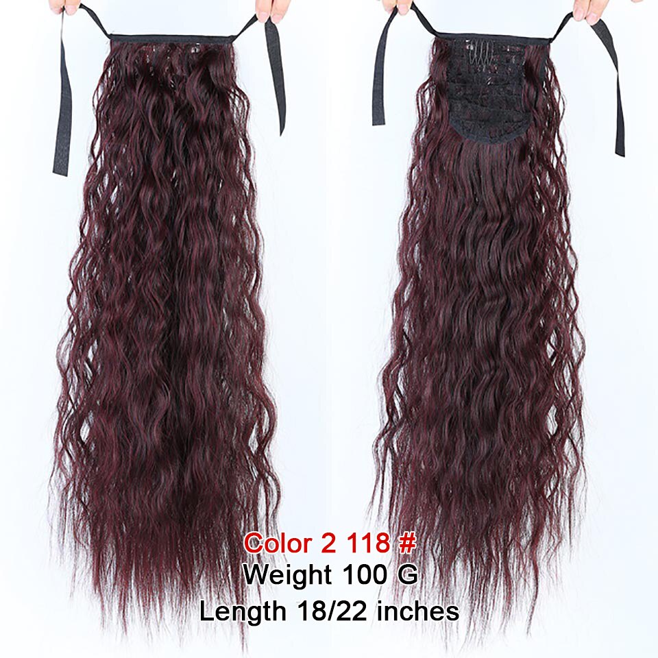 AOOSOO Corn wave long ponytail synthetic wig bag high temperature resistant silk hair extension brown ponytail blond wig: 2 118 / 22inches