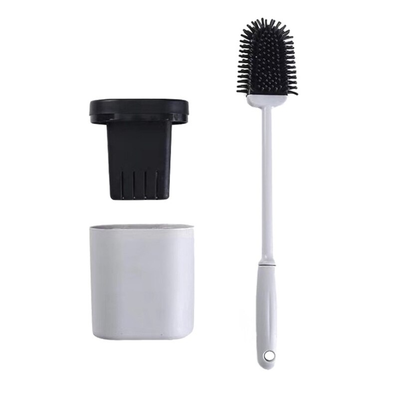 Brosse de toilette à tête en caoutchouc | Avec support, brosse de nettoyage de salle de bains, brosse de toilette Flexible en forme de U: A