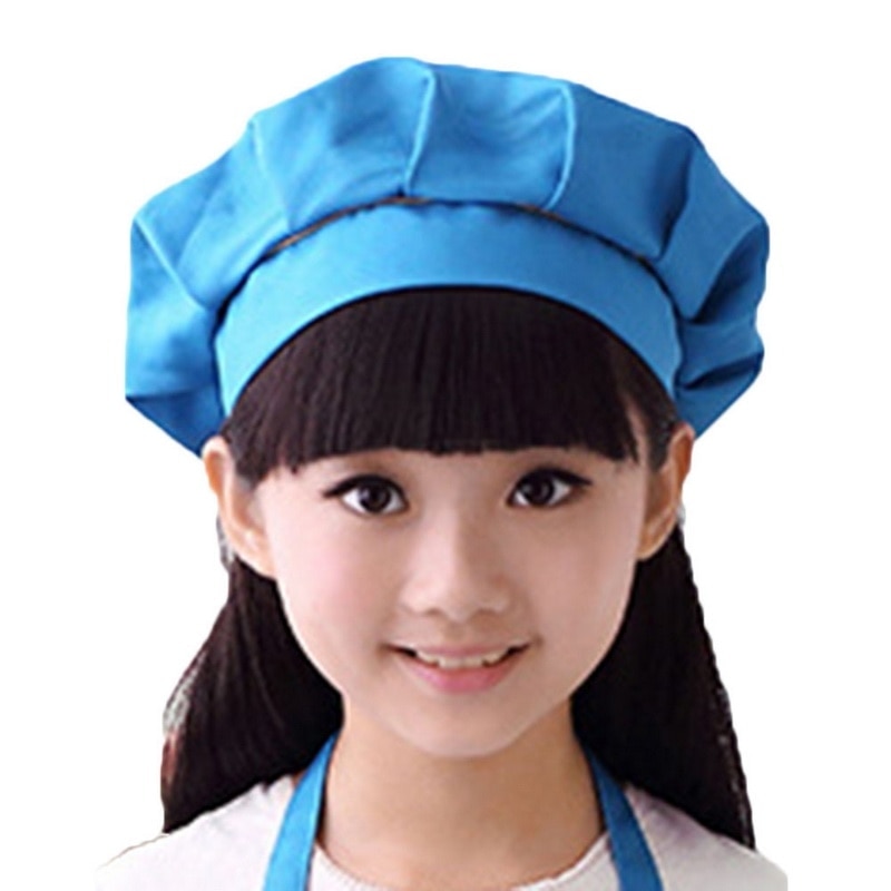 Girls Boys Hat Children Cooking Baking Kitchen School Children Bib Headwear Solid Caps DIY Painting