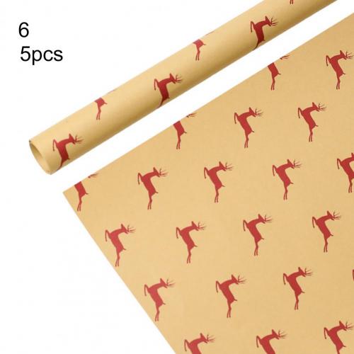 5Pcs Packing Paper Disposable Eco-friendly Practical Lovely Pattern Printed Kraft Christmas Wrapping Paper for Festival: 6