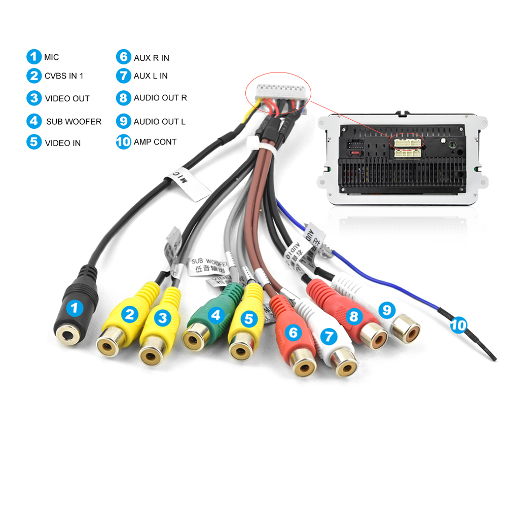 Car Stereo Receiver Radio RCA Output Wire Aux-in Adapter Cable Car Line Out Adapter Subwoofer Microphone Adapter Cable