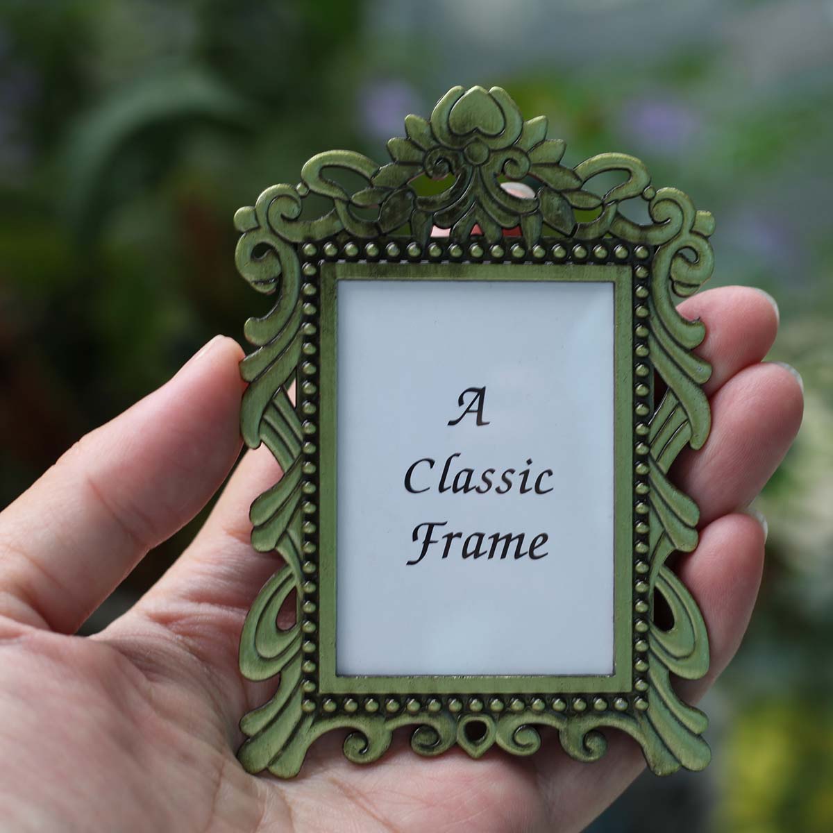 Cadre Photo en alliage de fer forgé de 2 pouces, décoration artisanale classique, petits ornements pour la décoration familiale: kaki foncé