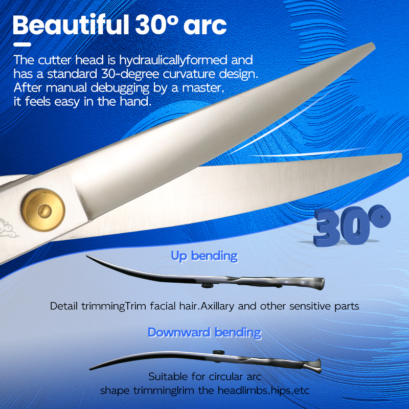 Kraankobaltstalen 7.5 & 8.0 Inch Honden Trimschaar Set Zwart Recht Gebogen Uitdunningsschaar Voor Honden Trimmer