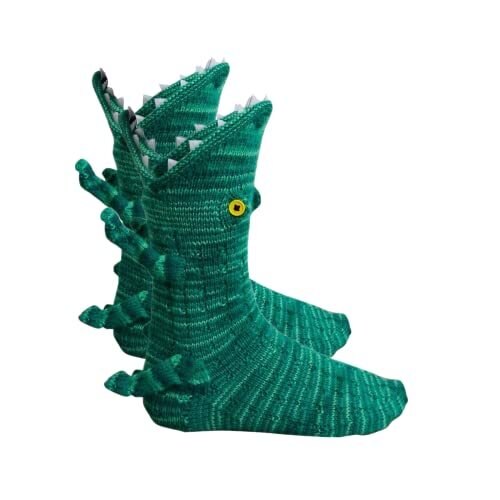 Christmas Shark Fish Chameleon Crocodile Knit Socks Cute Unisex Novelty Winter Warm Floor Sock For Men Women: Crocodile
