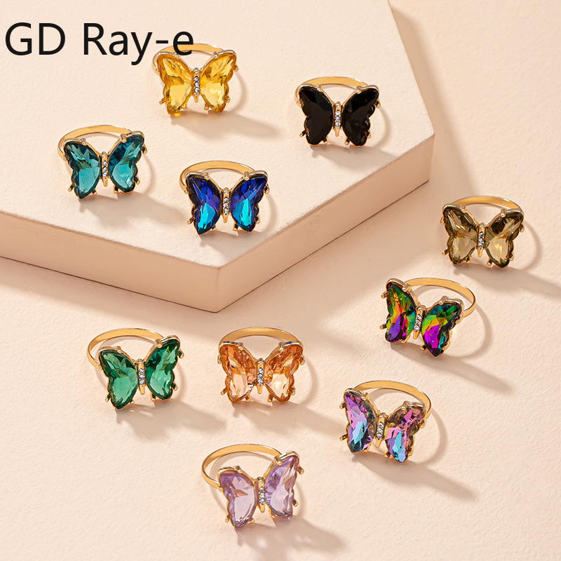 Butterfly Mood Ring Gradient Color Crystal Temperature Ring Jewelry for Women Kids Birthday Gold Butterfly Rings