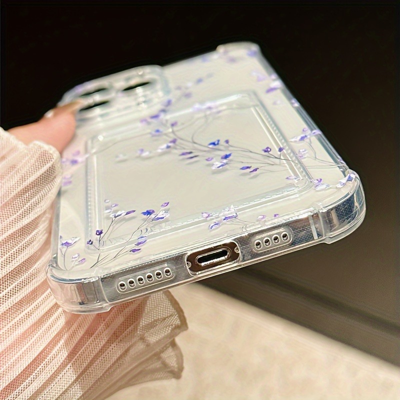 Funda de teléfono con tarjetero transparente para iPhone 15 Pro Max, fundas para iPhone 11 12 13 14 16 XS X XR 7 8 Plus, funda con patrón de flor de ciruelo