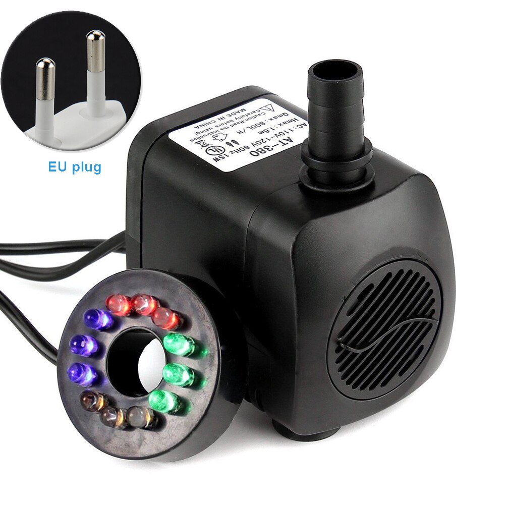 Submersible Water Pump with 12 LED Light for Fountain Pool Home Garden Pond Fish