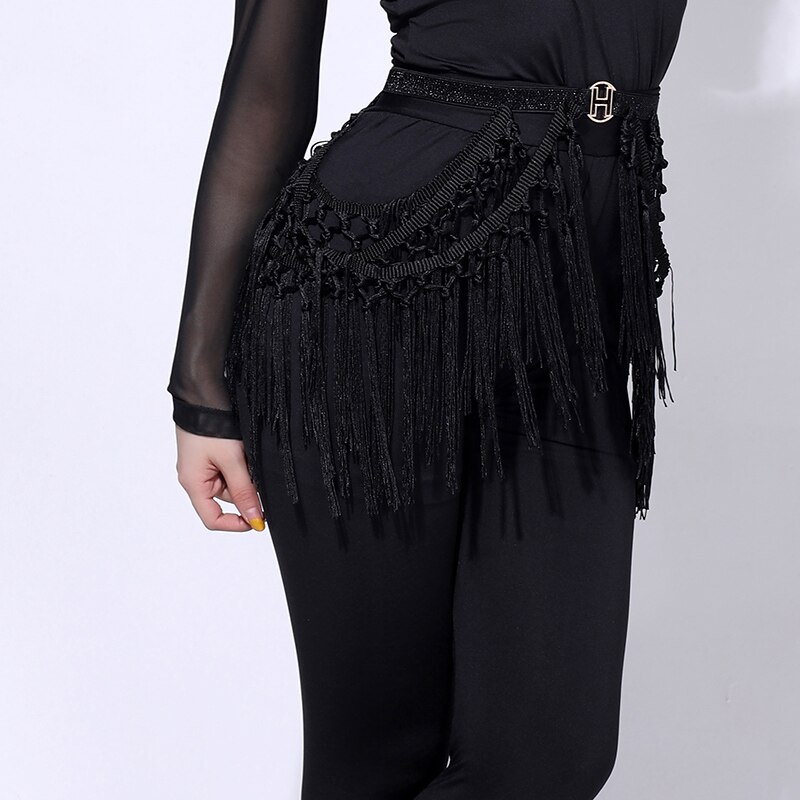 Latin Dance Accessories Women Black Fringed Belt Girdle Salsa Cha Cha Tango Samba Rumba Dancing Practice Wear Adults DNV12329