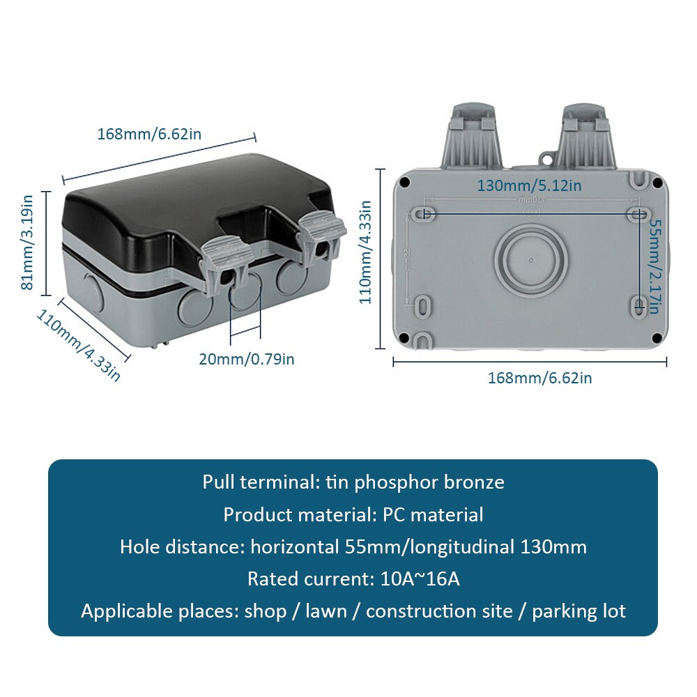 IP66 Waterproof Weatherproof Outdoor Wall Power Socket 16A Double EU Standard Electrical Outlet Grounded AC 220-250V For Garden