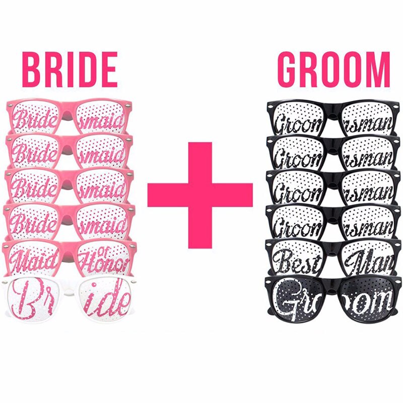 12 Stks/partij Wedding Party Zonnebril Maskers Team Bruidegom Bruid Bruidsmeisje Bril Bruiloft Bridal Bachelorette Vrijgezellenfeest Decoraties: Default Title