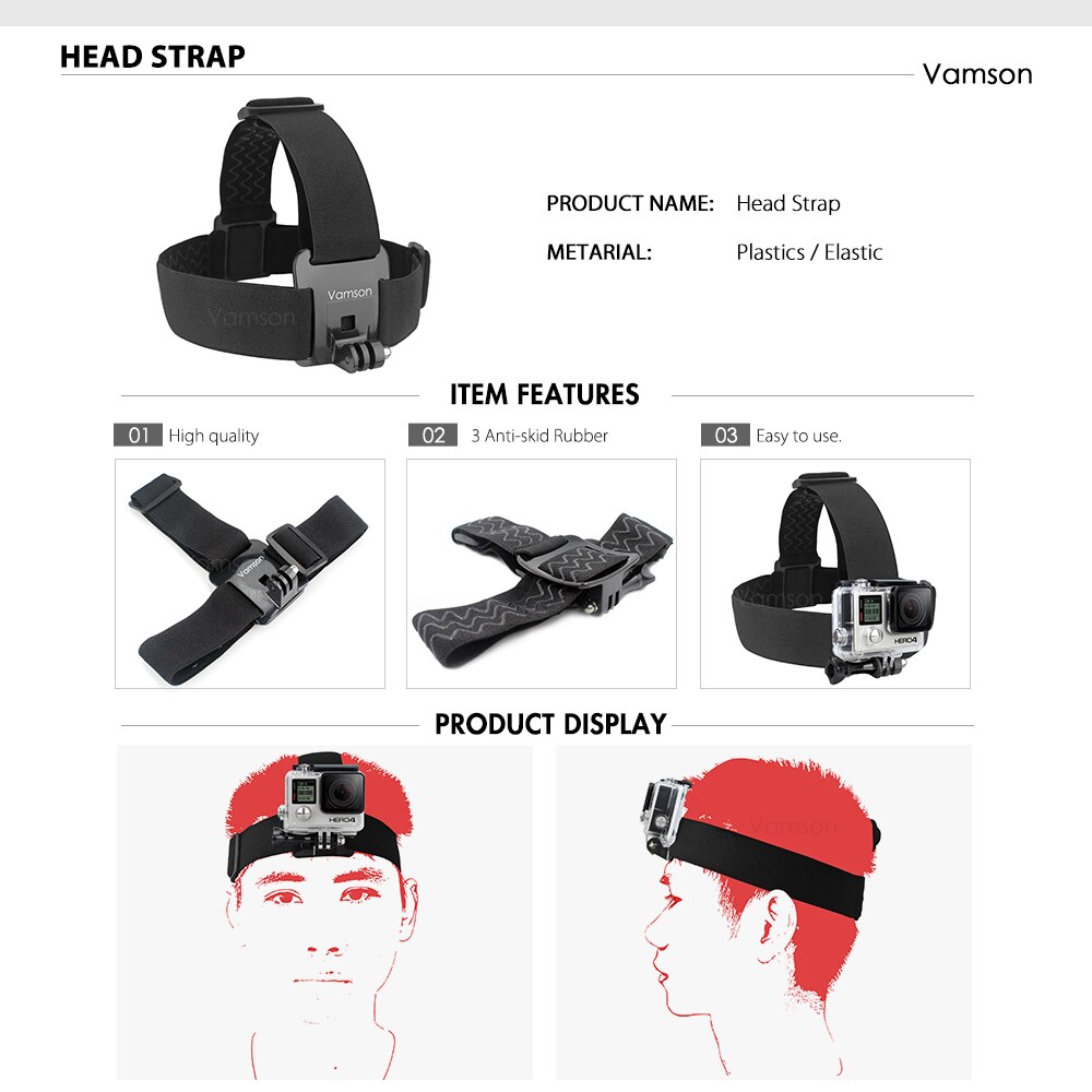 Vamson-kit de accesorios para Gopro Hero 5 4 3, correa para la cabeza para Xiaomi Yi 4 K, Bobber Floaty para SJCAM VS45