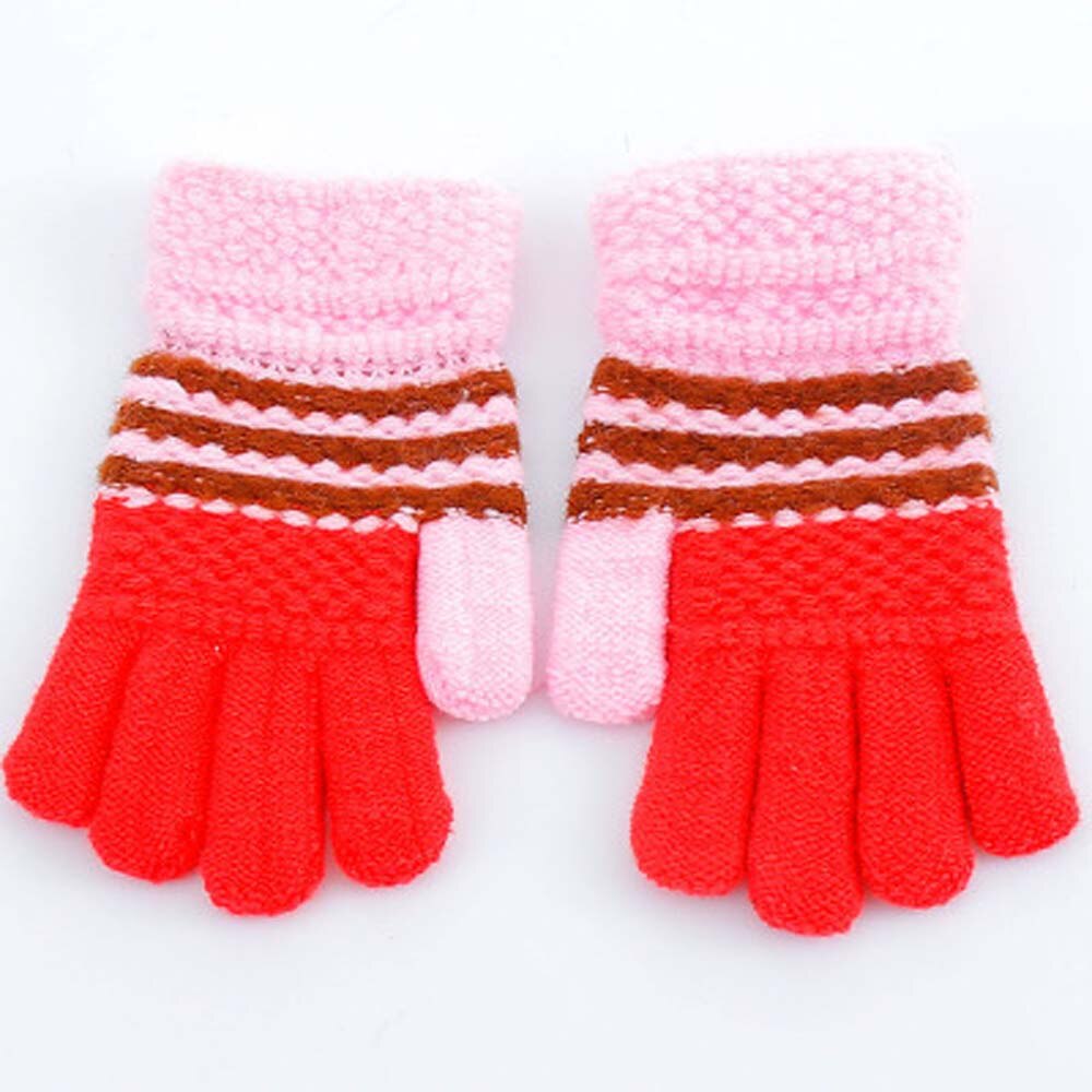 1 paio di Inverno Bambino Caldo Guanti Per Bambini Lavorato A Maglia di Stirata Guanti Bambini Guanti Unisex Guanti Pieni della Barretta Multicolore di Spessore Guanti: red and pink