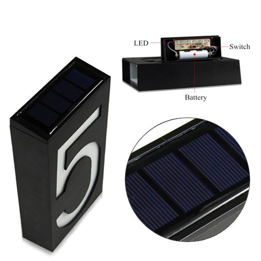 Utendørs vegg solar led lys husnummer utendørs belysning dørplate auto lampe verandalys med solcelle batteri nummer til hjemmet