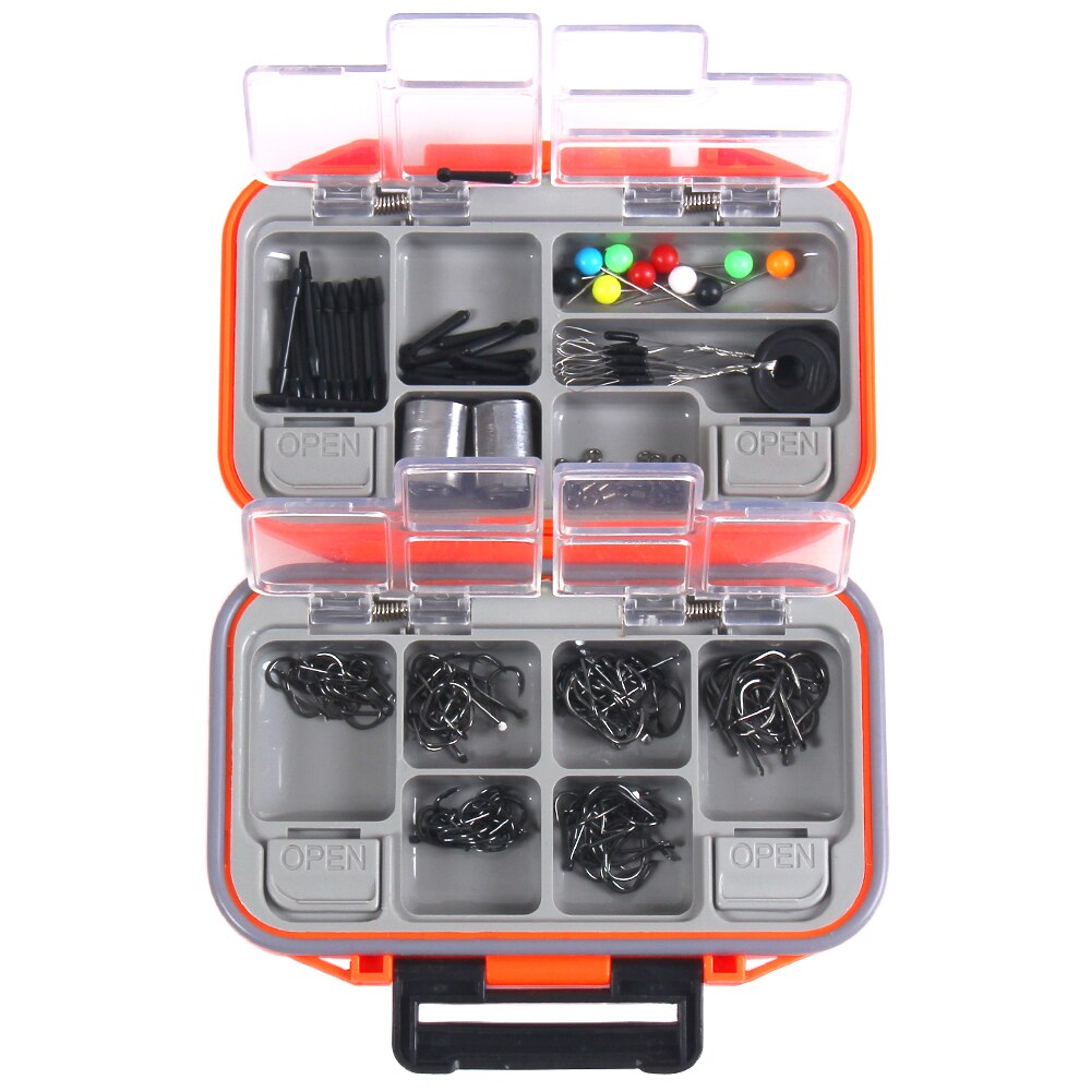 160/320/350 PCS Fishing Tackle Set Assorted Fishing Hooks Swivels Space Beans Carp Fishing Accessories with Tackle Box:  164pcs