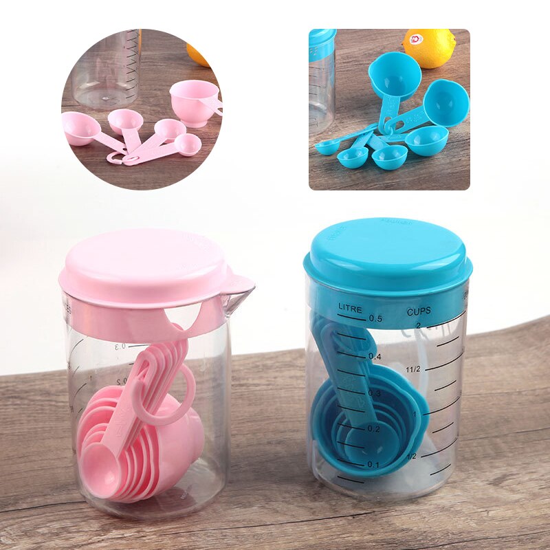 7 unids/set de plástico tazas de medir de medición cucharas utensilios medidores de cocina té y café en cucharas de cocina conjunto de herramientas para hornear