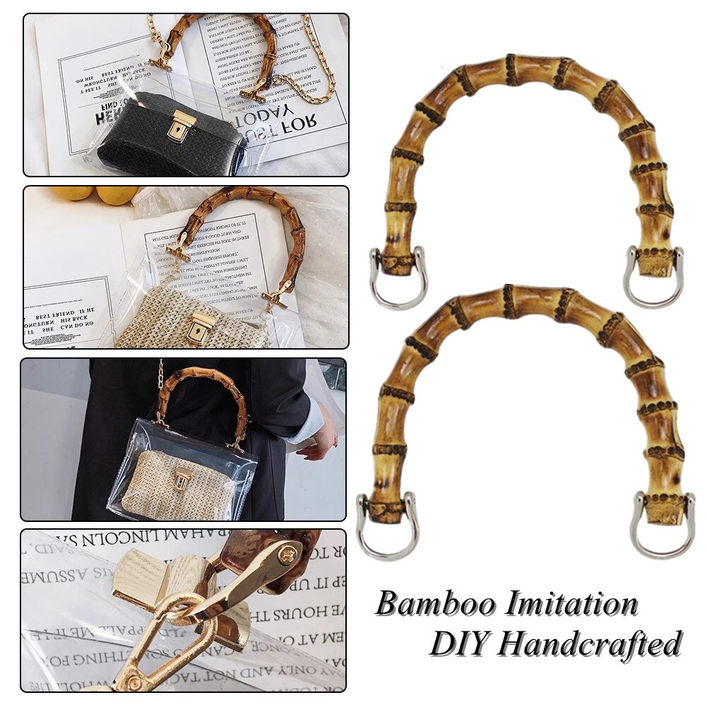 2 stk bambus taske håndtag til håndtaske håndlavet diy tasker tilbehør med link spænde håndtag dame pung