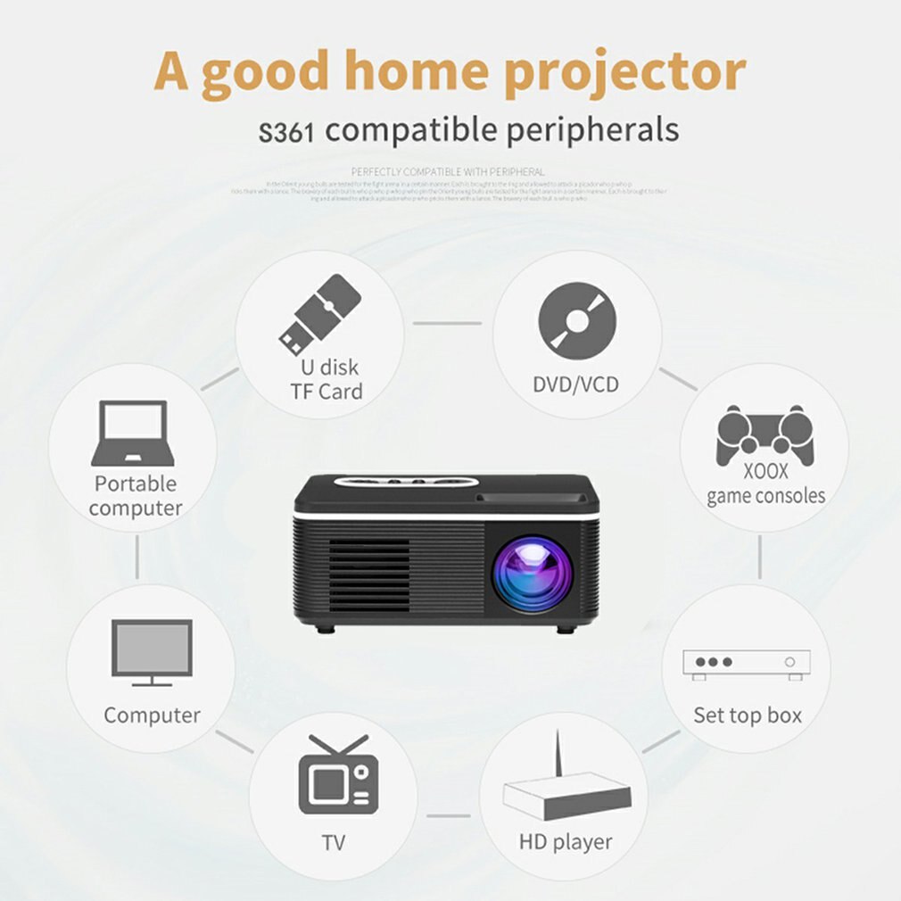 S361 Home Mini Portable Pocket Projector HD 1080P Movie Video Home Theater HDMI VGA AV tt Home Projector Without Battery