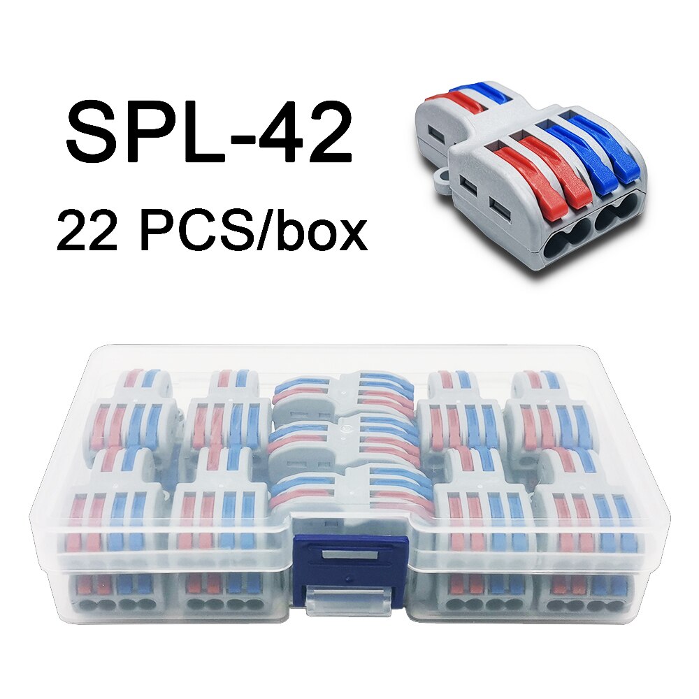 Mini Fast Boxed Wire Connector SPL-2/3/4 SPL-42/62 Compact Conductor Spring Wiring Connector Conductor Push-in Terminal Block: SPL-42 22PCS
