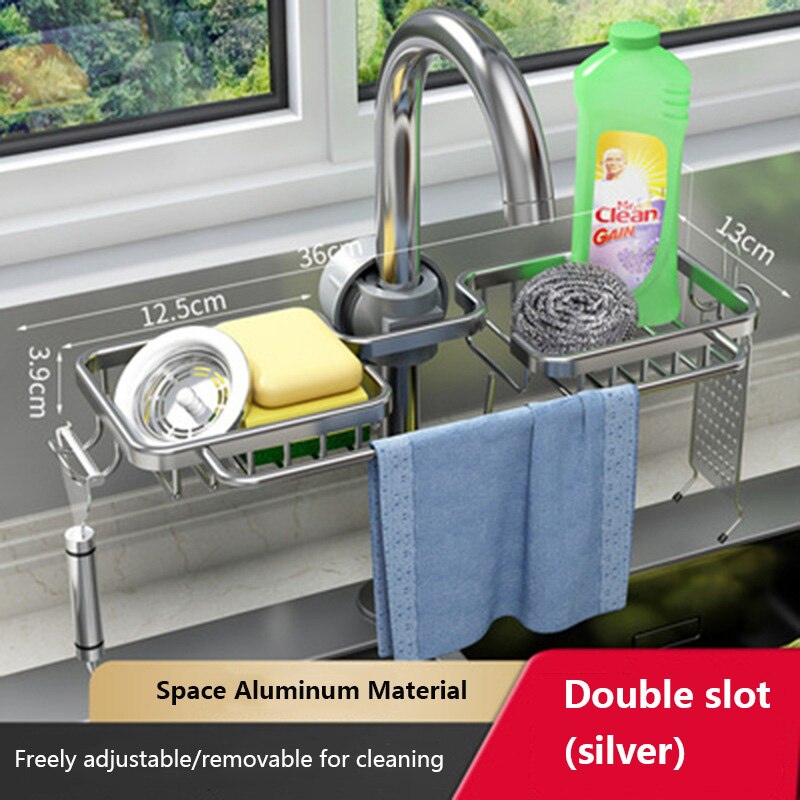 Kitchen Accessory Aluminu Dish Drainer For Sink Rack Storage Holder Soap Dish Drain Shelf Kitchen Organizer Bathroom Accessories: sliver square rod 2