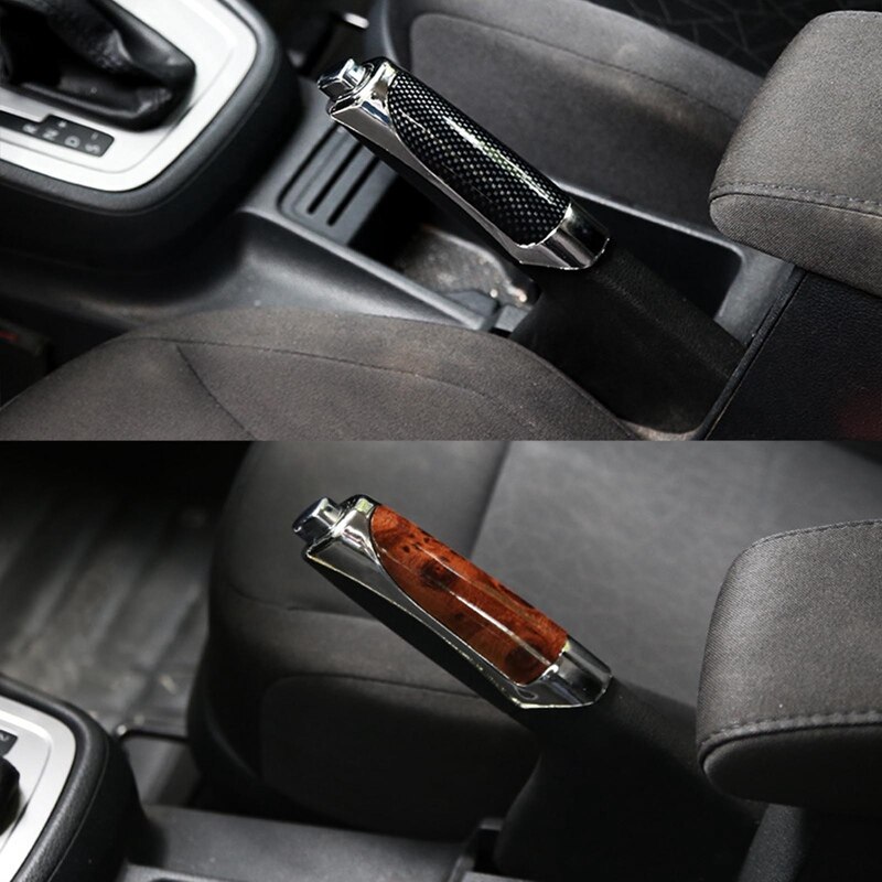 Cubierta de protección Universal para freno de mano, fibra de carbono, decoración de granos de madera, funda de palanca de freno de mano, accesorios de estilismo para coche