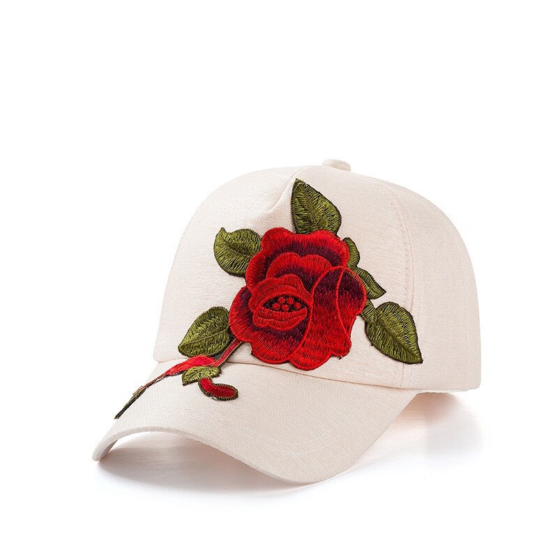 Sombrero de sol bordado para mujer, gorra rosa bordada, gorra de béisbol de protección solar para viajes al aire libre: Rosa