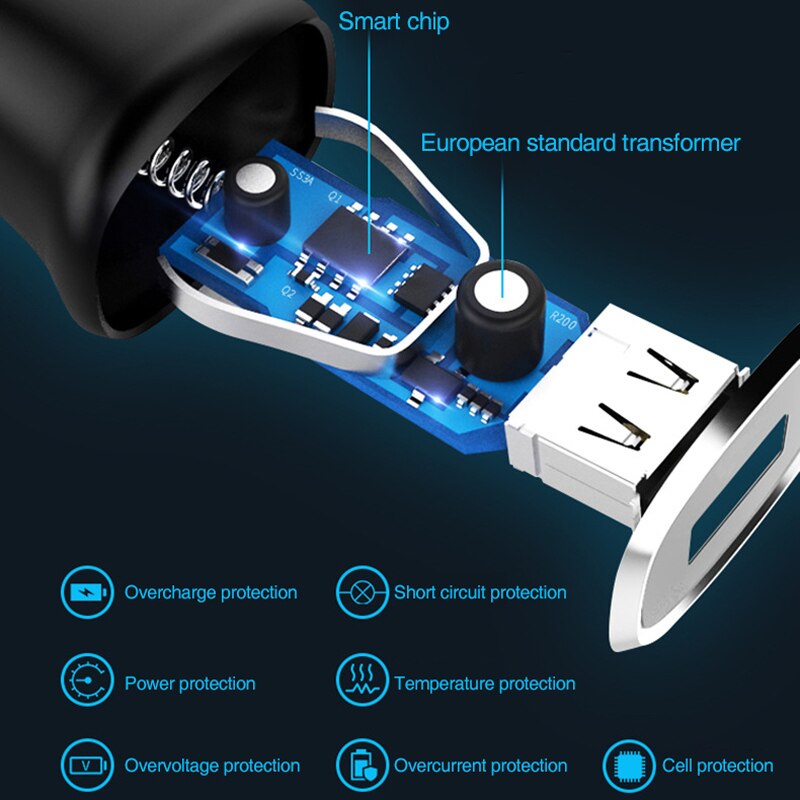 5V/2.1A Auto Fast Charging Car Charger USB Car Charger For Android Ios Phone With Retractable Micro Type C USB Cable