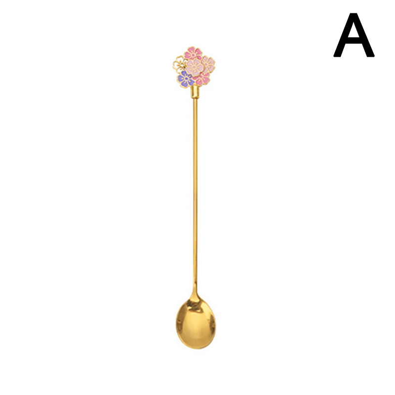 Japanese Sakura Coffee Spoon Cute Stainless Steel Spoon Fork Coffee Spoon Long Handle Stirring Dessert Fork Spoon: A