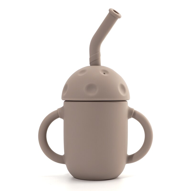 Tasse à champignon en Silicone pour enfants, avec paille, à Double poignée, isolation thermique, en Silicone souple, facile à nettoyer: 012 taupe