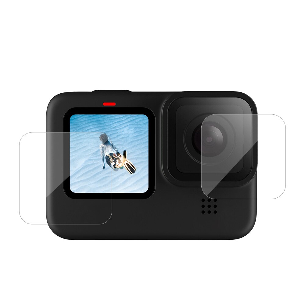 Telesin 3 stk herdet glassskjerm + objektivbeskyttelsesfilm 2.5d ultratynn full dekning til gopro helt 9 svart kamera tilbehør