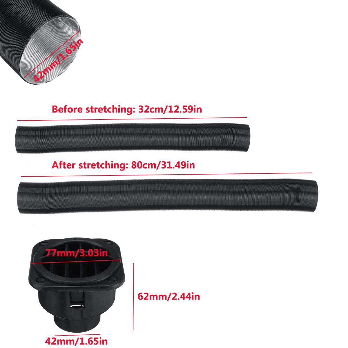 4X42Mm Air Diesel Standkachel Duct Uitlaatpijp Air Vent Outlet W/Clips Voor Webasto Eberspacher kachels