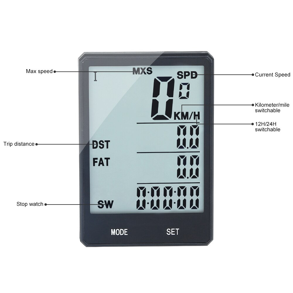 2.8" Large Screen Bicycle Computer Wireless Wired Bike Computer Rainproof Speedometer Odometer Stopwatch for Cycling CX-9