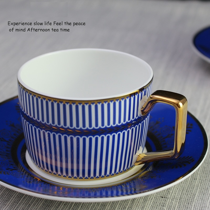 Ceram Koffie Kopje Thee/Melk Cup Afternoon Tea Cup Met Blauwe Plaat Met Gouden