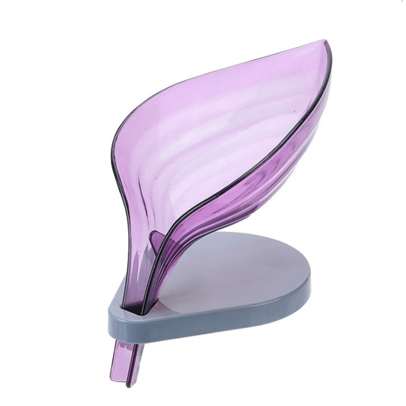 Leaf Shaped Soap Box Drain Soap Holder Suction Cup Soap Dish Plastic Soap Tray Bathroom Accessories Supplies: Purple