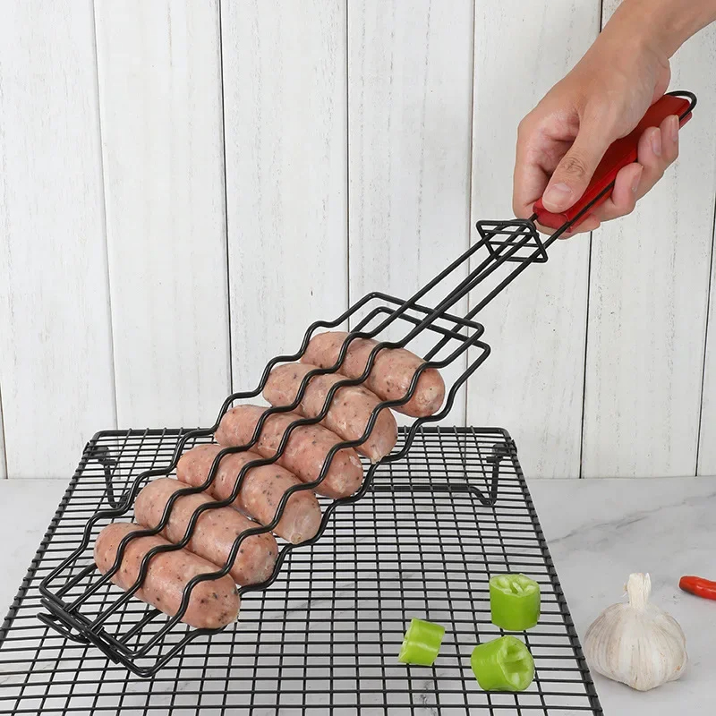 Cesta de grelha de aço inoxidável, ferramenta para churrasco, acessórios para grelhar, rack para cachorro-quente, carne vegetal, bife, camarão, suporte para kabob