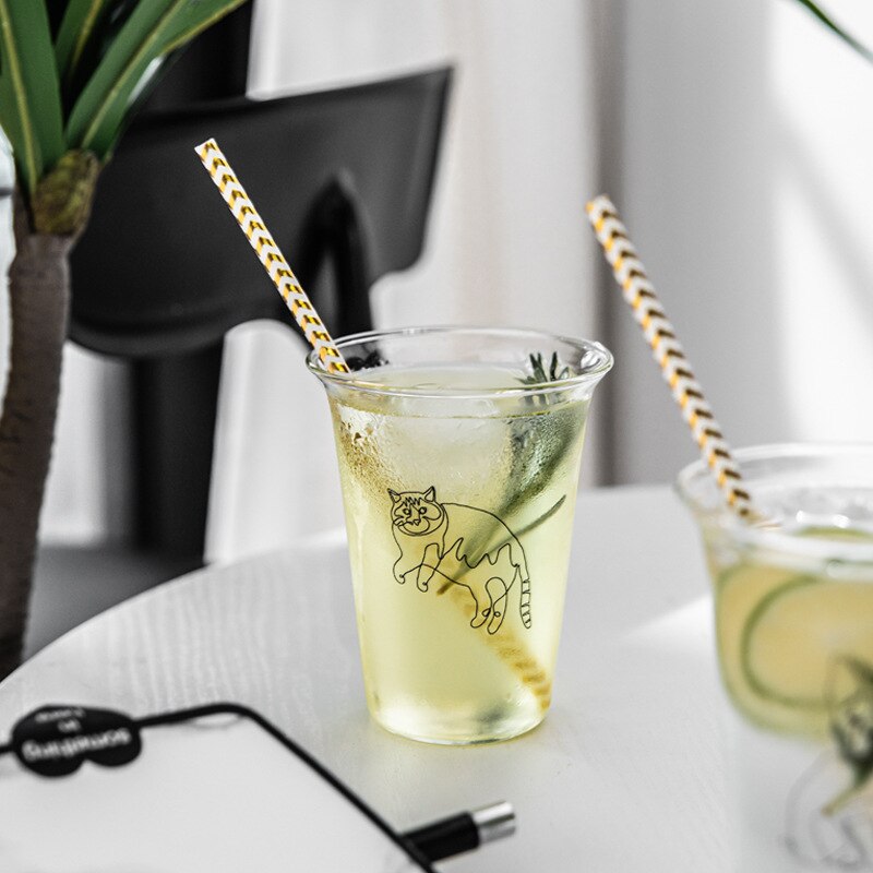 350ml Cartoon Cat Glass Mug Heat-resistant Coffee Milk Mug Handmade Beer Mug Tea Glass Whiskey Transparent Glass Cups Drinkware