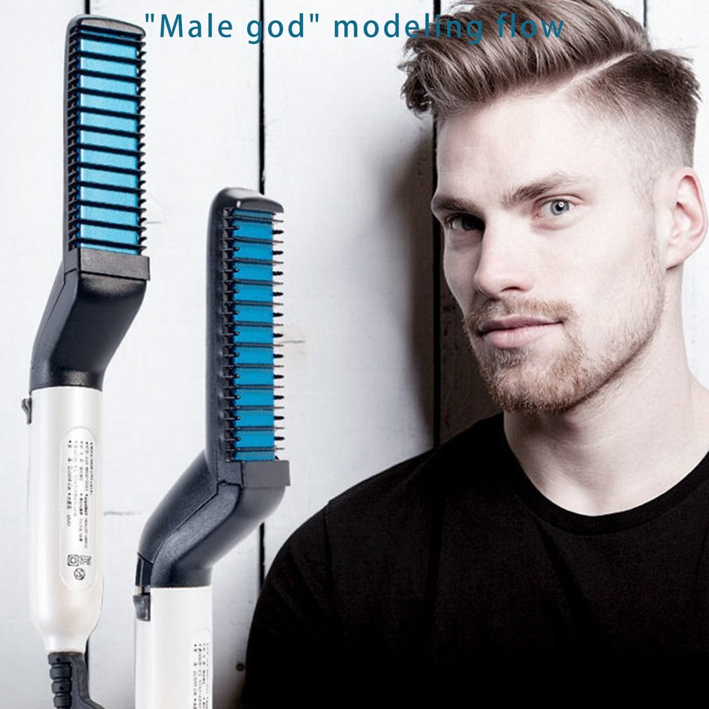 Multifunctional Hair Comb Quick Beard Straightener Curling Curler Show Cap Men Beauty Hair Styling Tool